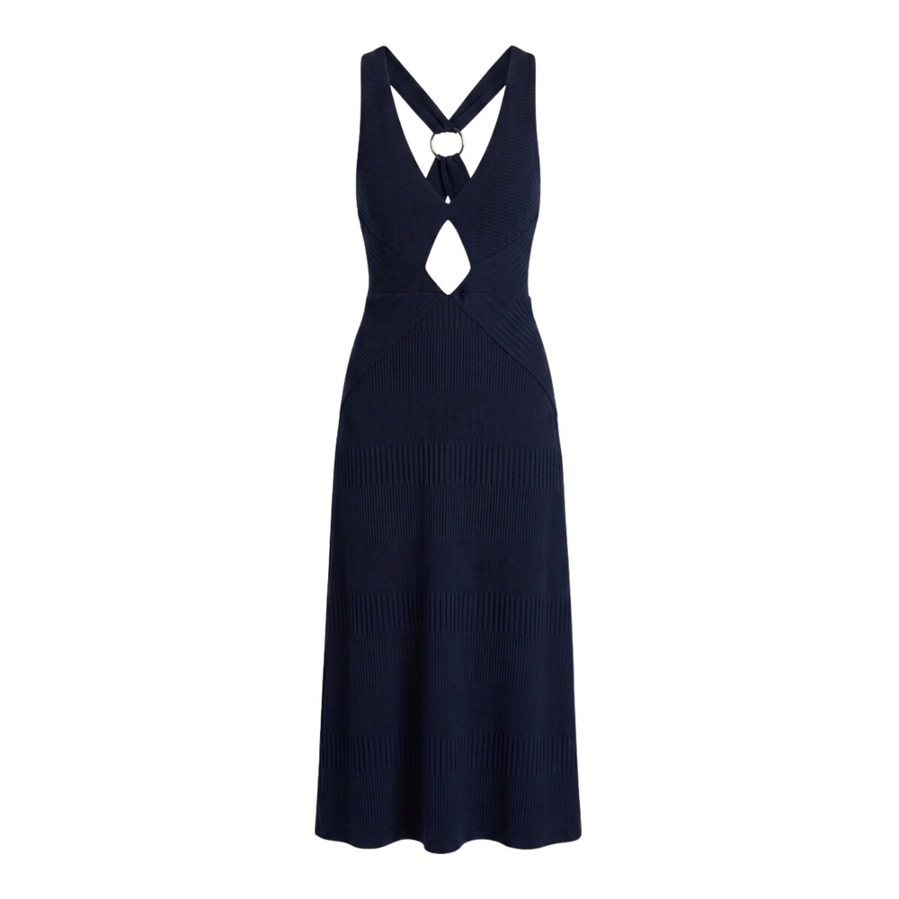 Free People Midi Dress Womens XS Navy Cutout Ribbed O-Ring Back